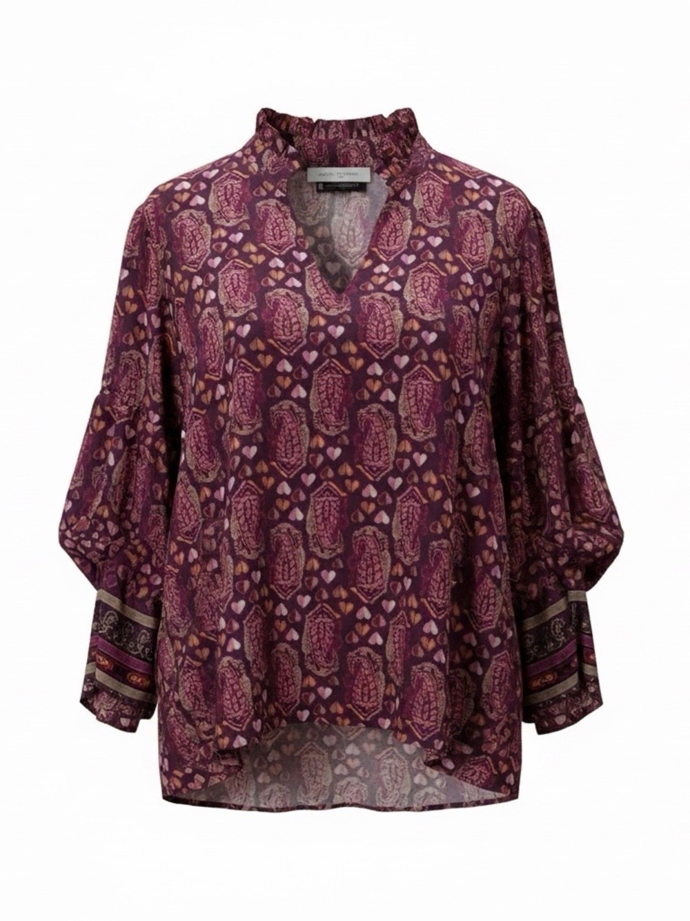 EMILY LOVELOCK Plum Paisley Heart Print Boho‎ Prairie Whimsigoth Blouse Size 14